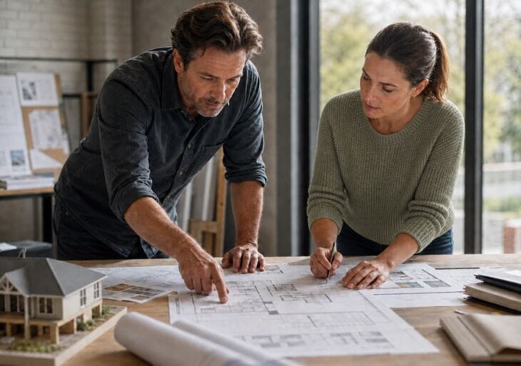 two people looking over variations for a building project in Busselton, WA