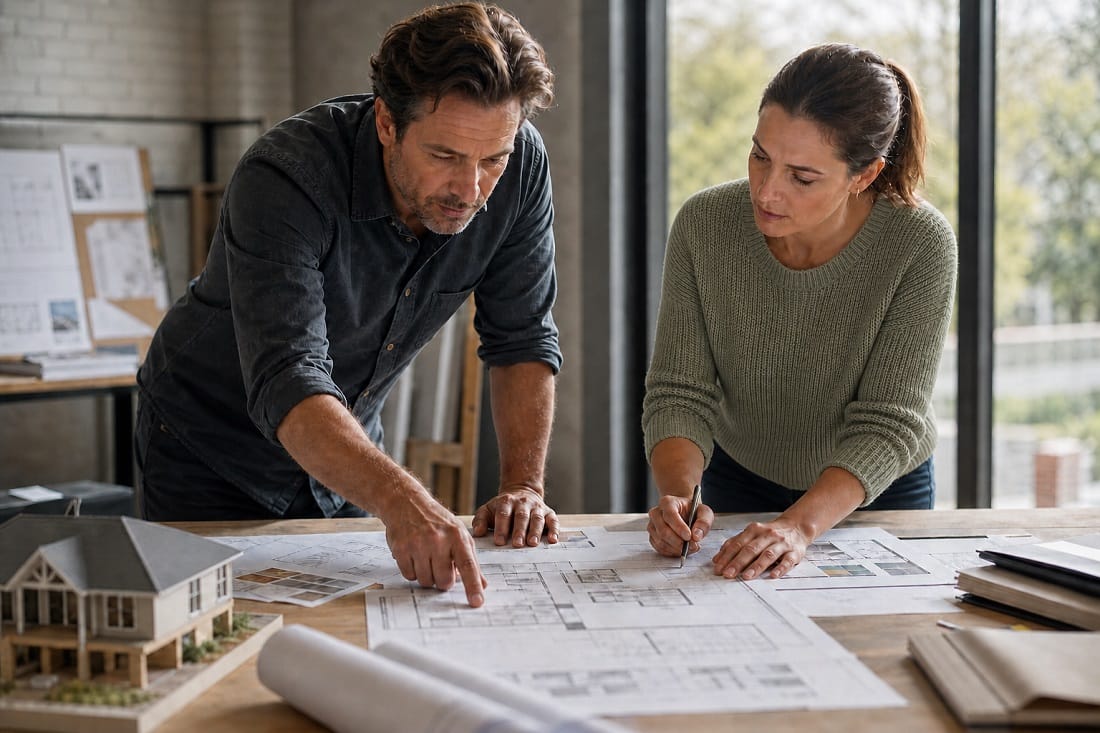 two people looking over variations for a building project in Busselton, WA